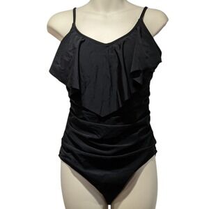 Blooming Jelly Size Large Womens One Piece Tummy Control Ruffled Swimsuit Black